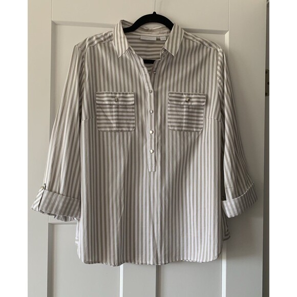 New York & Company, Long Sleeve Striped Button Up Shirt W/Pockets Large - Picture 1 of 8